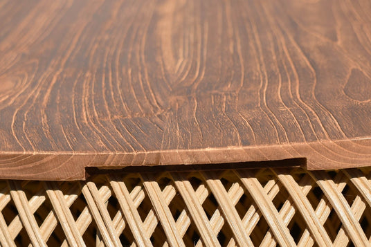 Halden Reclaimed Teak and Rattan Round Coffee Table - The Grain of Reclaimed Teak