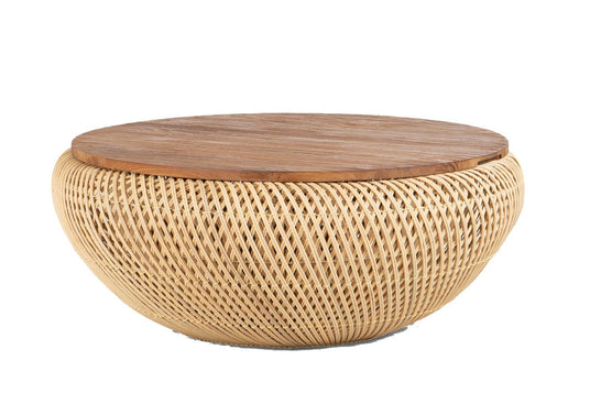 Halden Reclaimed Teak and Rattan Round Coffee Table - Part of the Halden Collection