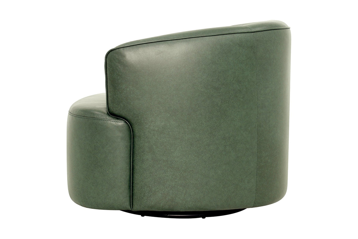 Hollis swivel chair in Forest Green leather, rear three-quarter view