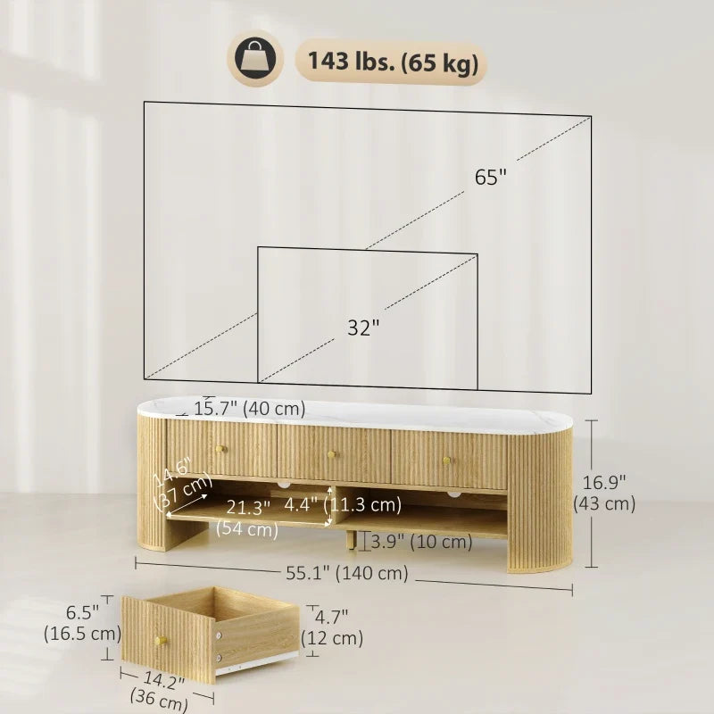 Colby Modern TV Stand with Marble-Effect Top and Storage Drawers - Natural