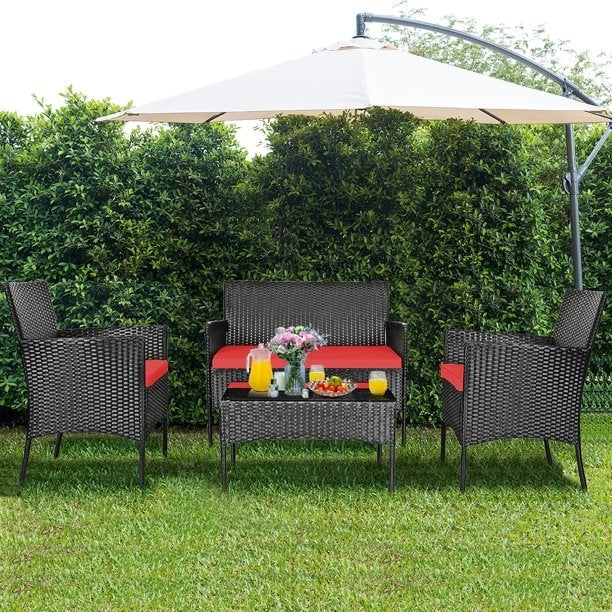 8 Pieces Patio Cushioned Rattan Furniture Set