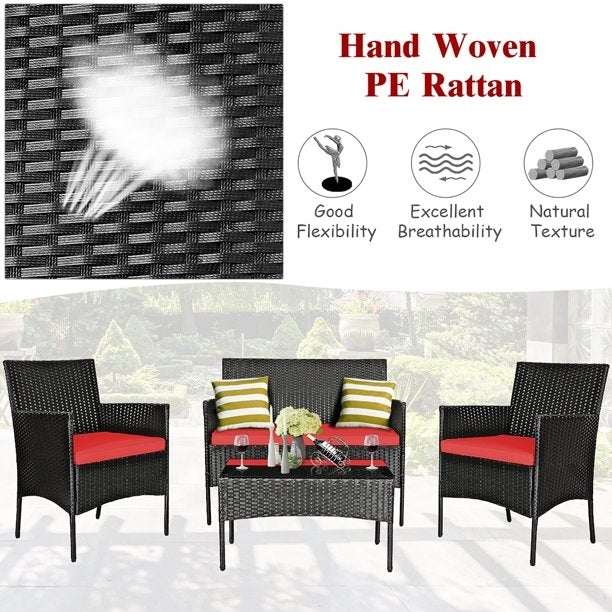 8 Pieces Patio Cushioned Rattan Furniture Set