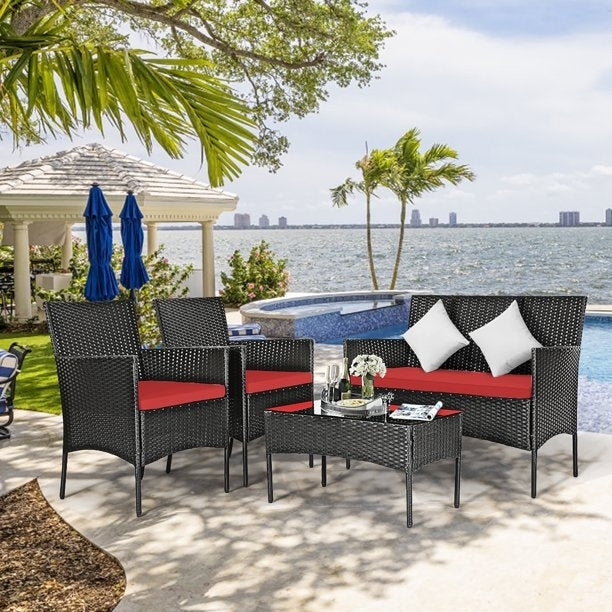 8 Pieces Patio Cushioned Rattan Furniture Set
