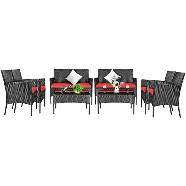 8 Pieces Patio Cushioned Rattan Furniture Set