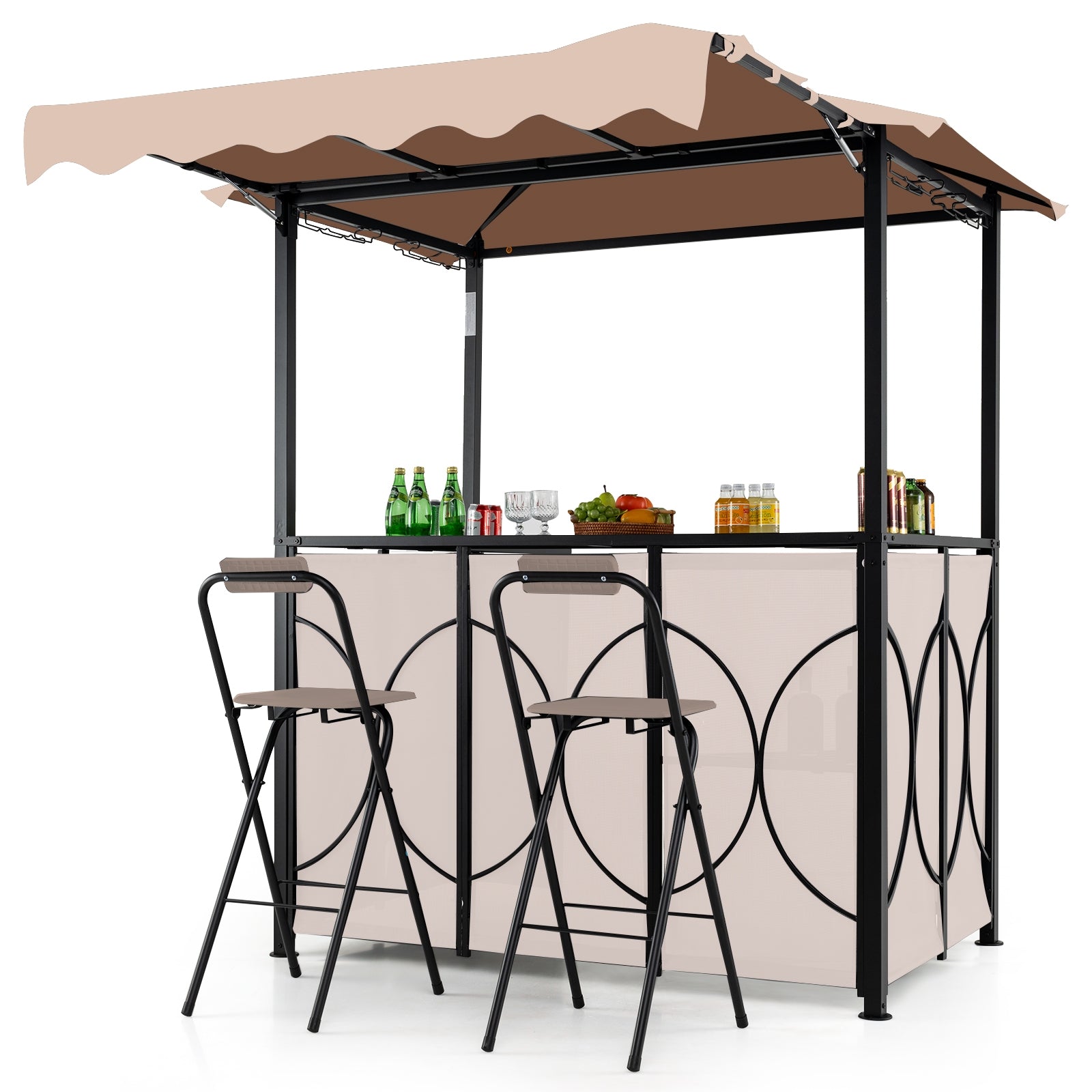 Grill Gazebo with Awning 3-Piece Outdoor BBQ Canopy Double-Tier Soft Top Barbecue Shelter