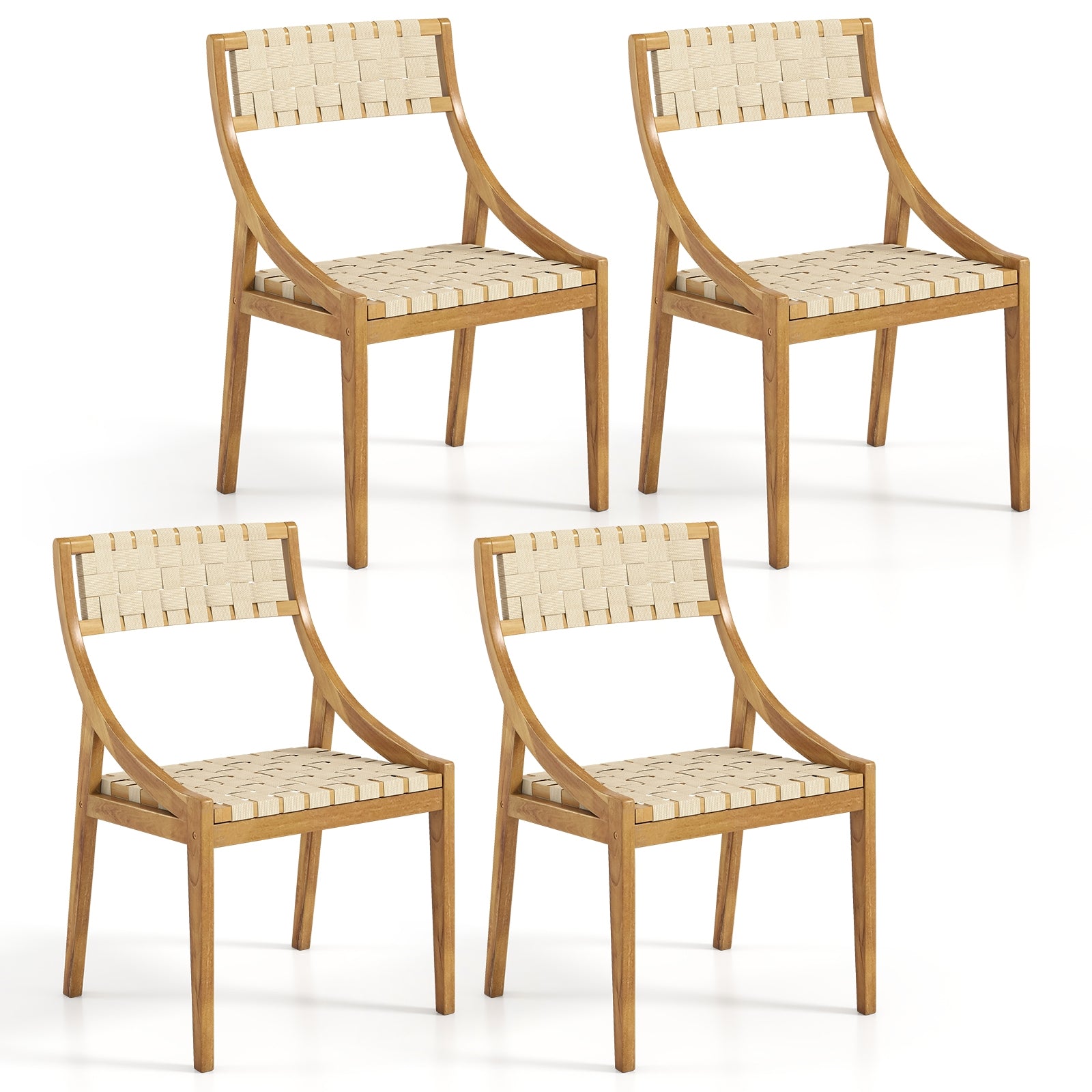 Outdoor Dining Chair Set of 4 with Webbing Seat and Backrest