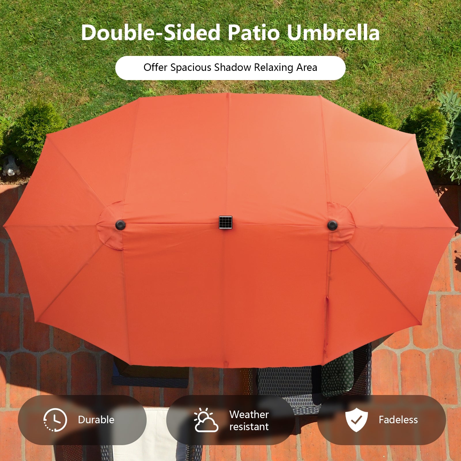 11 Pieces Patio Dining Set with LED Patio Umbrella with Base and Seat Cushions