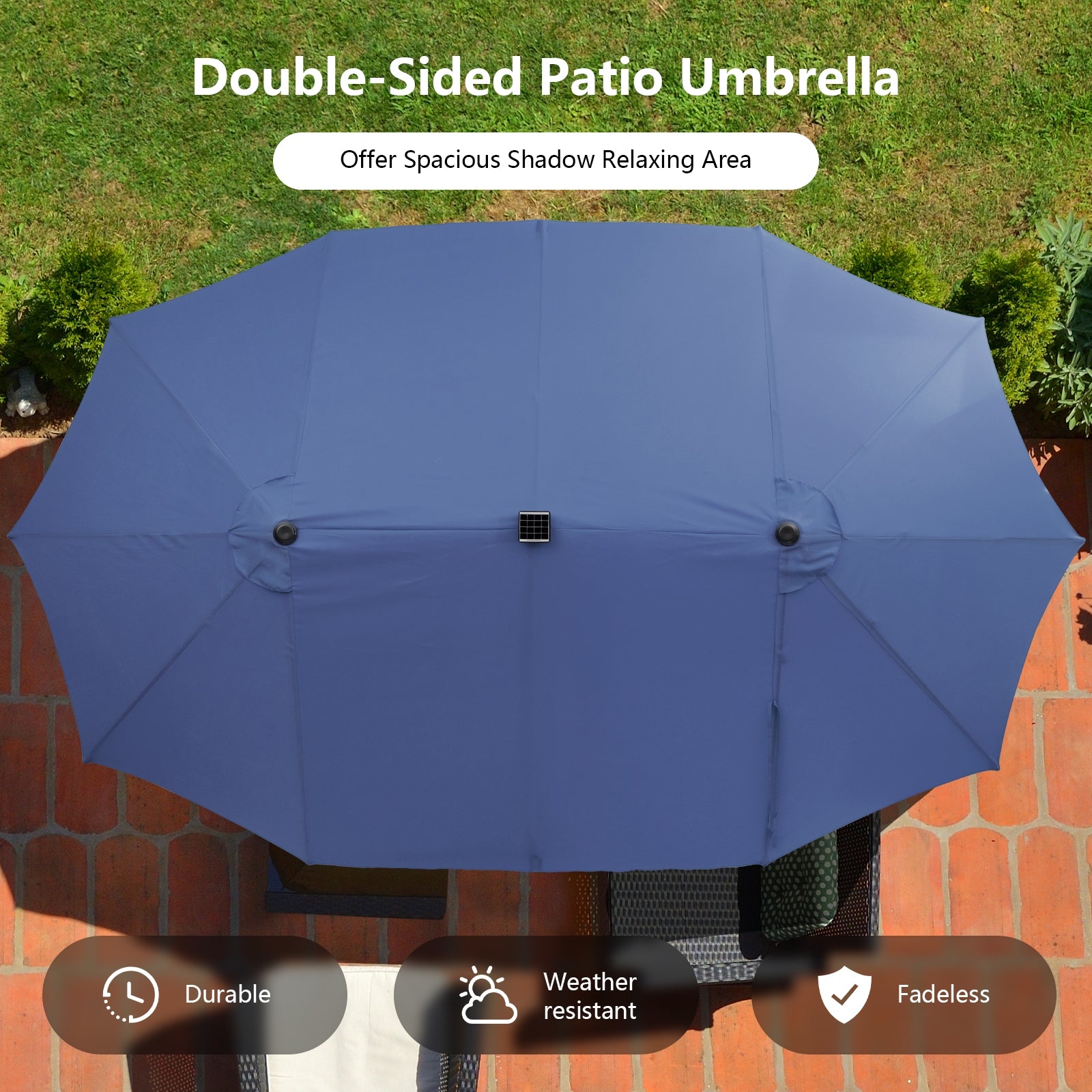 11 Pieces Patio Dining Set with LED Patio Umbrella with Base and Seat Cushions
