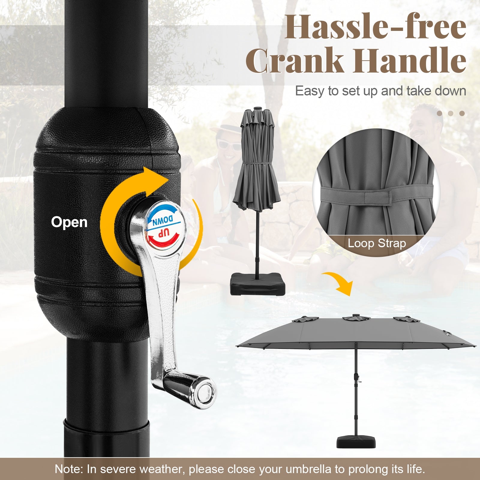 11 Pieces Patio Dining Set with LED Patio Umbrella with Base and Seat Cushions