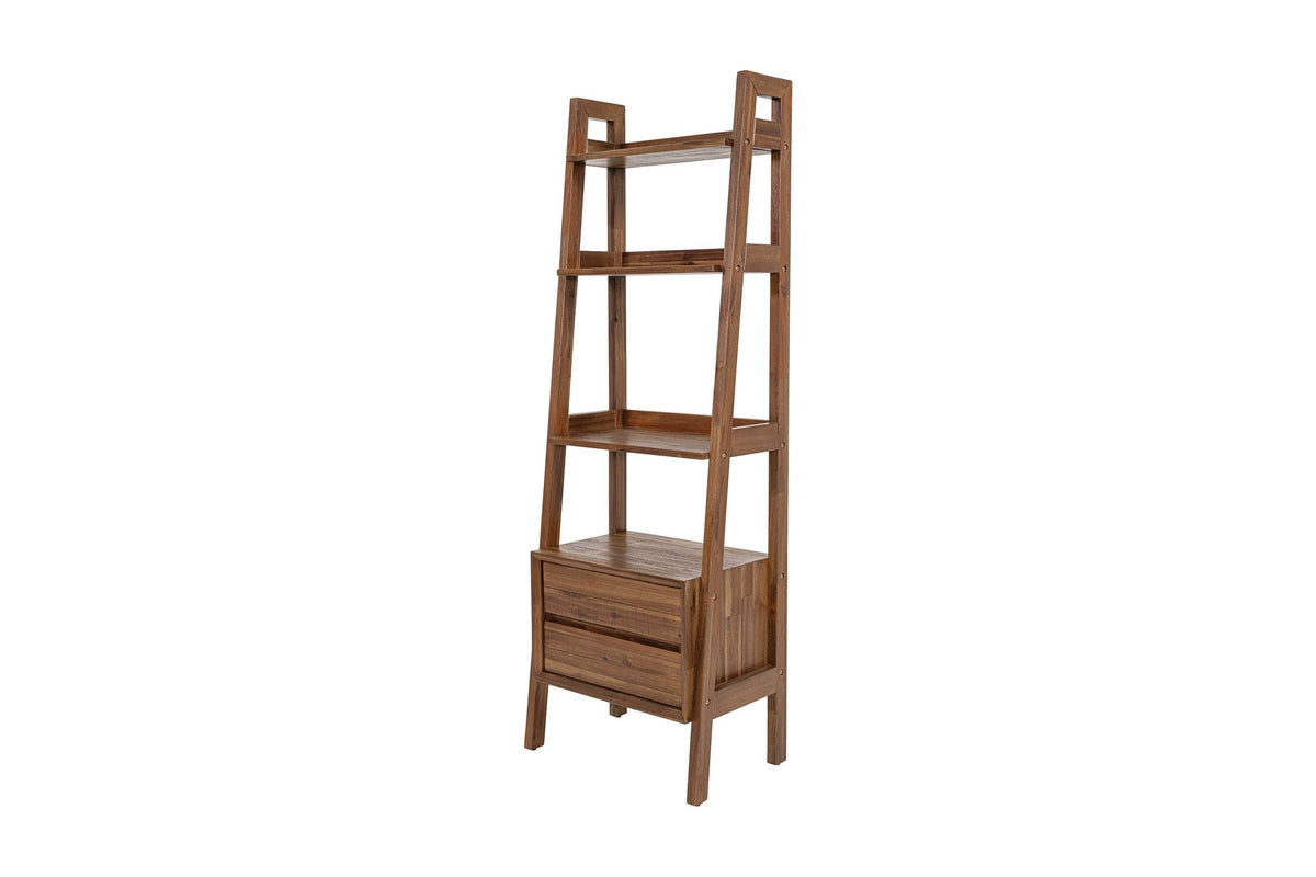 Keaton ladder-style acacia bookcase in Warm Pecan, three-quarter view