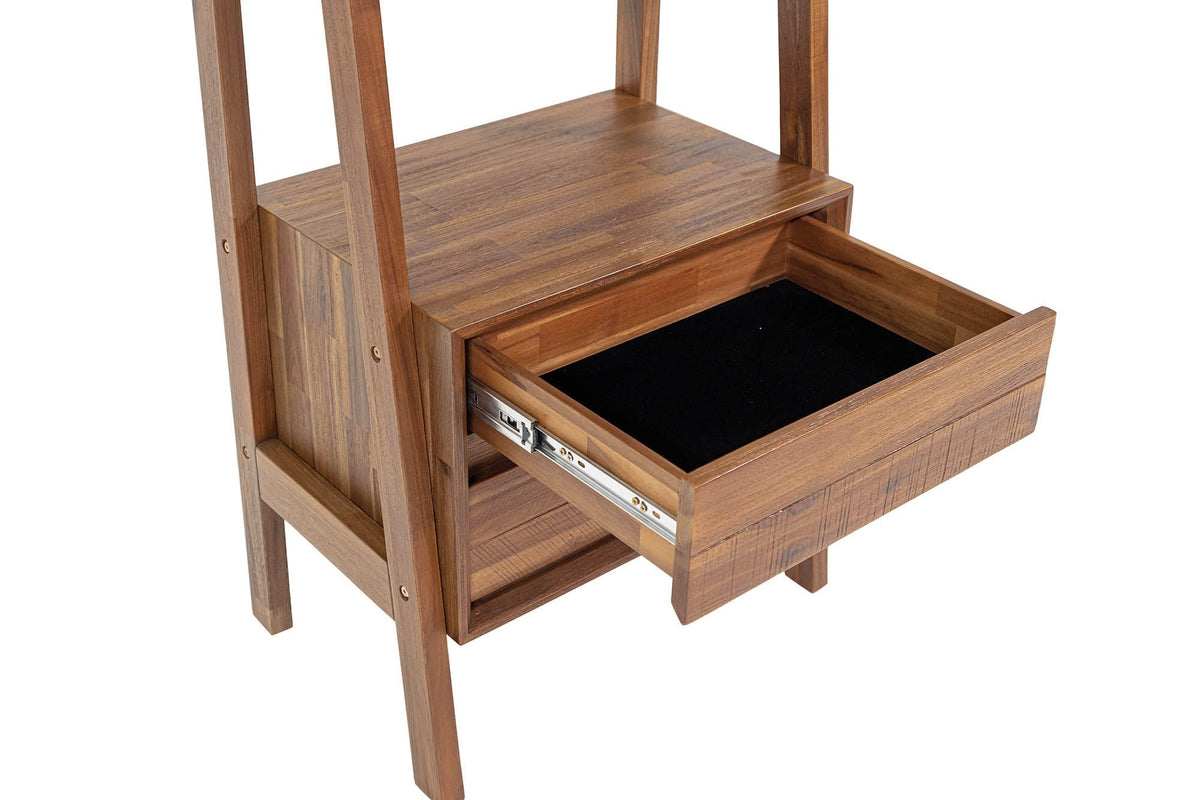 Keaton bookcase top drawer open, showing the felt lining and glide