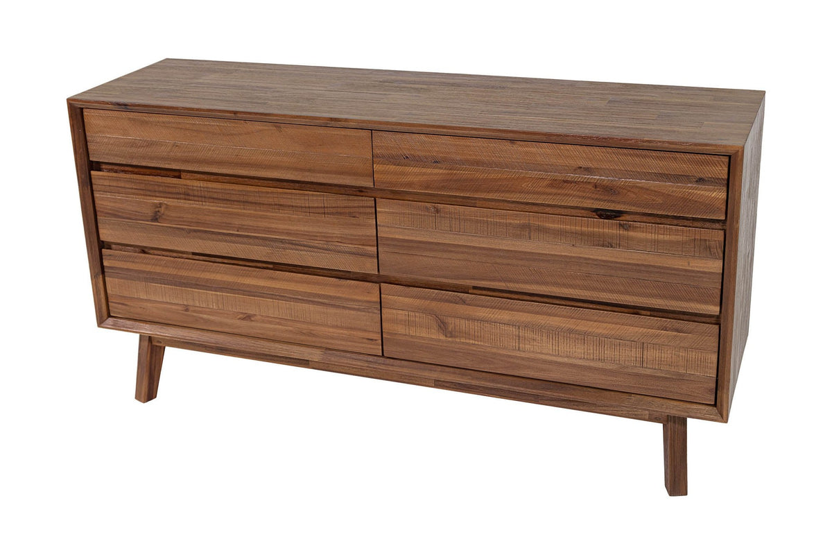 Keaton 6-drawer dresser in Warm Pecan acacia, three-quarter view