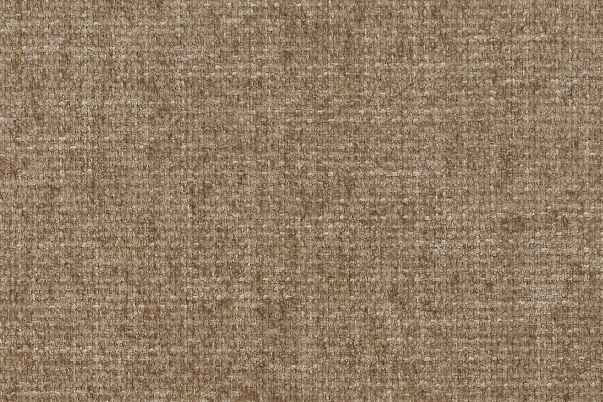 Close-up of the dark beige velvet-like textured upholstery: fine woven rows in warm taupe with pale beige flecks