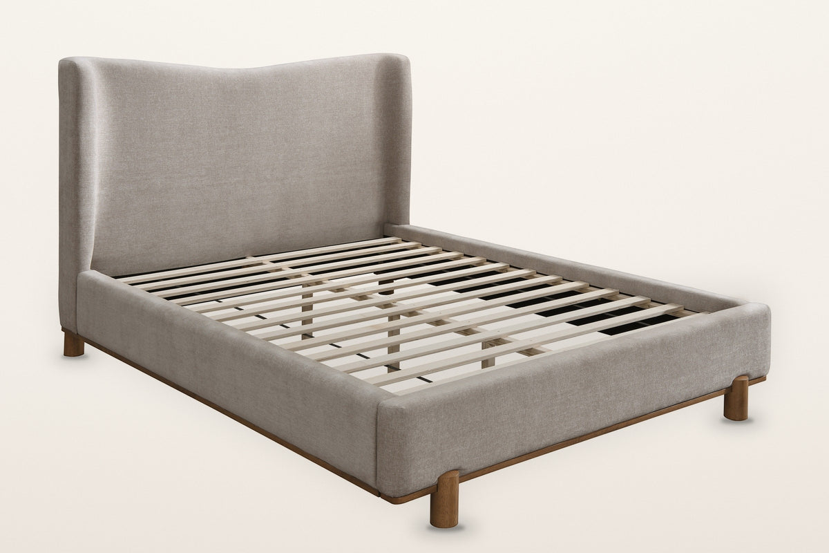 Lerma wingback platform bed in dark beige chenille