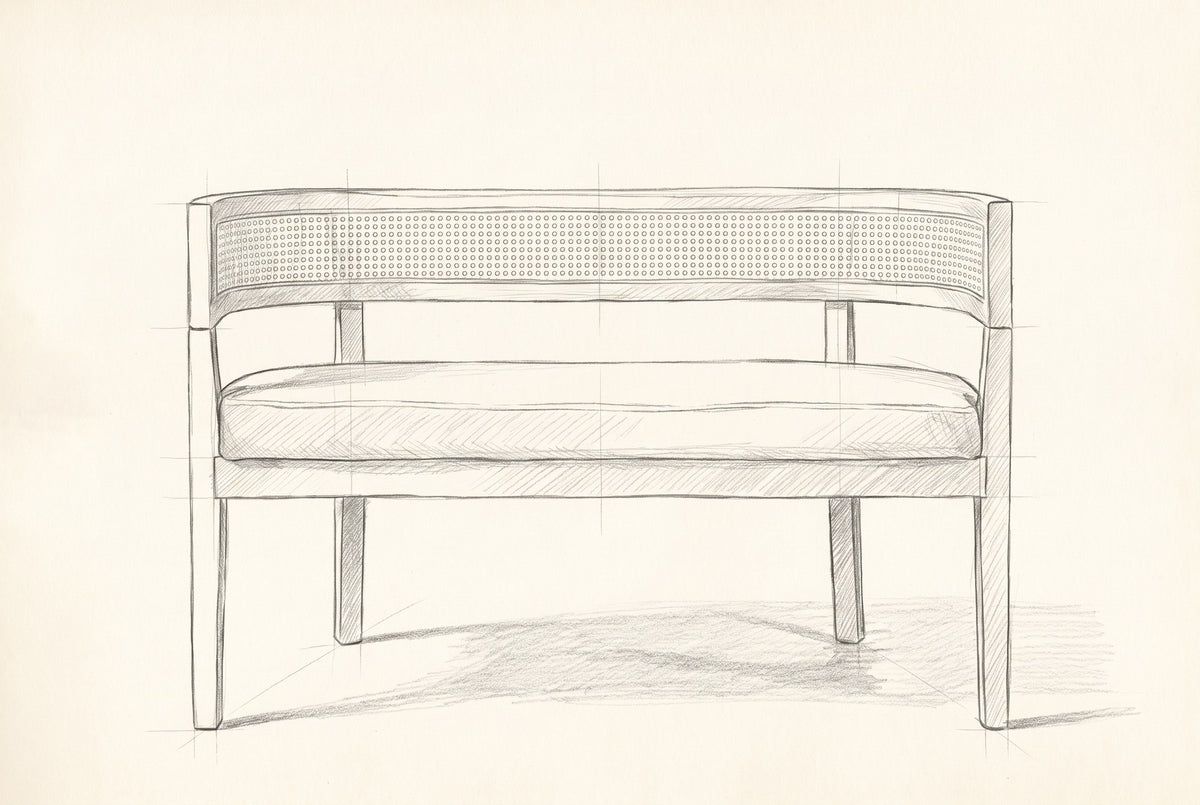 Pencil drawing of the Levanto loveseat traced from the front view