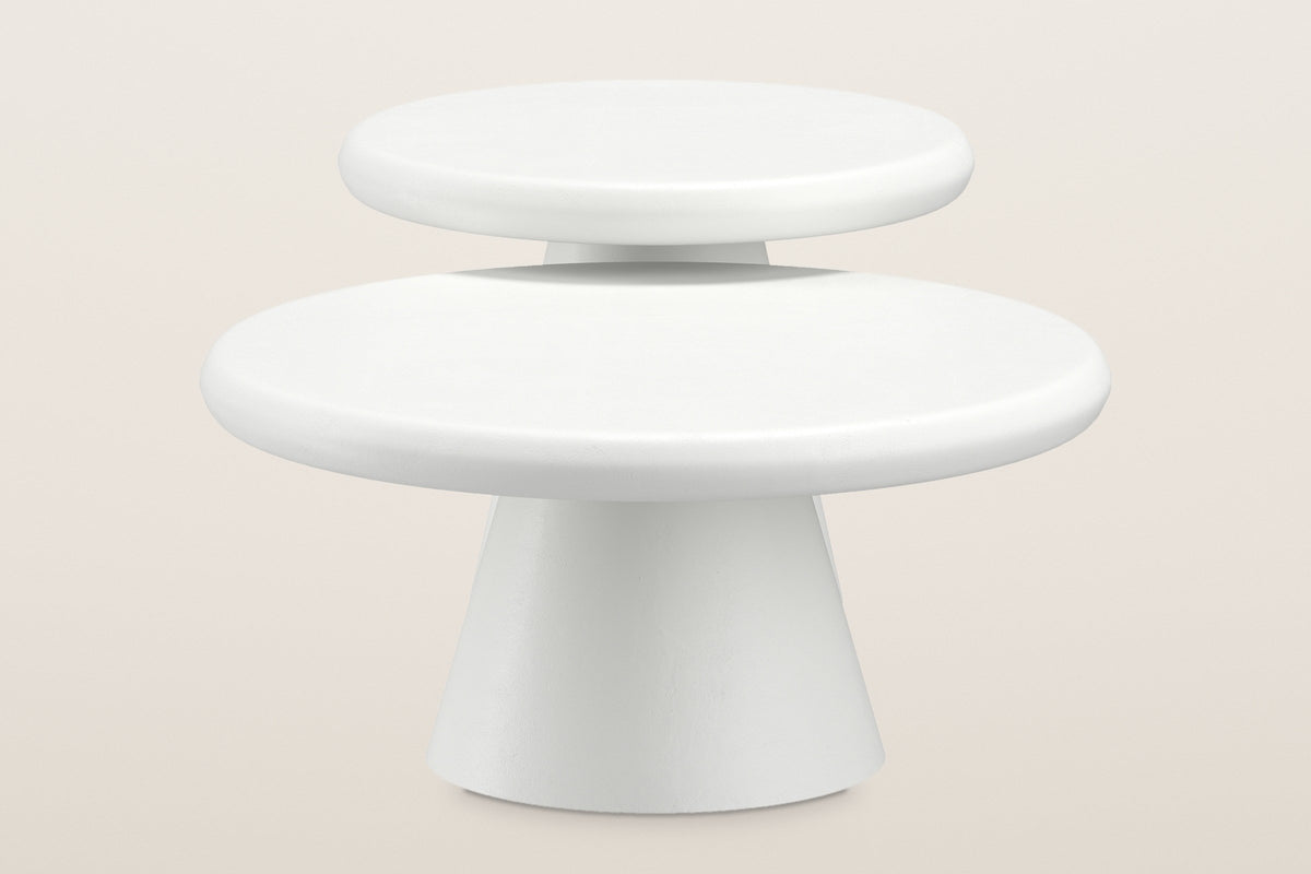 Levico coffee tables from the front: the small table's top above and behind the large low top