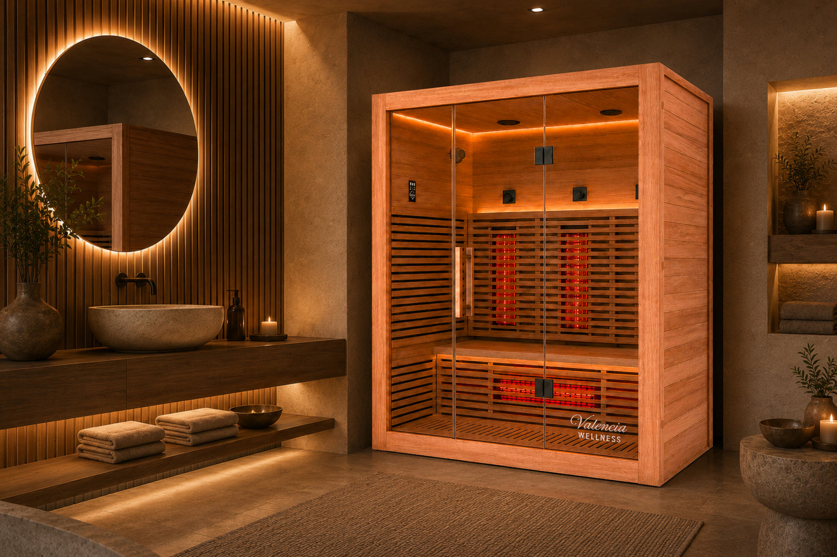 Valencia Aura™ 3-Person Full Spectrum Low-EMF Infrared Sauna | Unvarnished Canadian Red Cedar