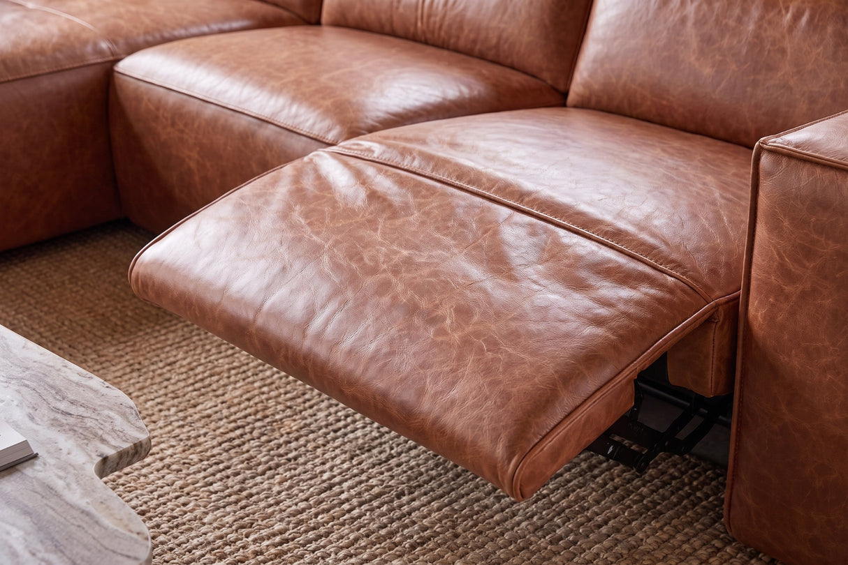 Emery Distressed Italian Aniline Leather Recliner Sectional Sofa