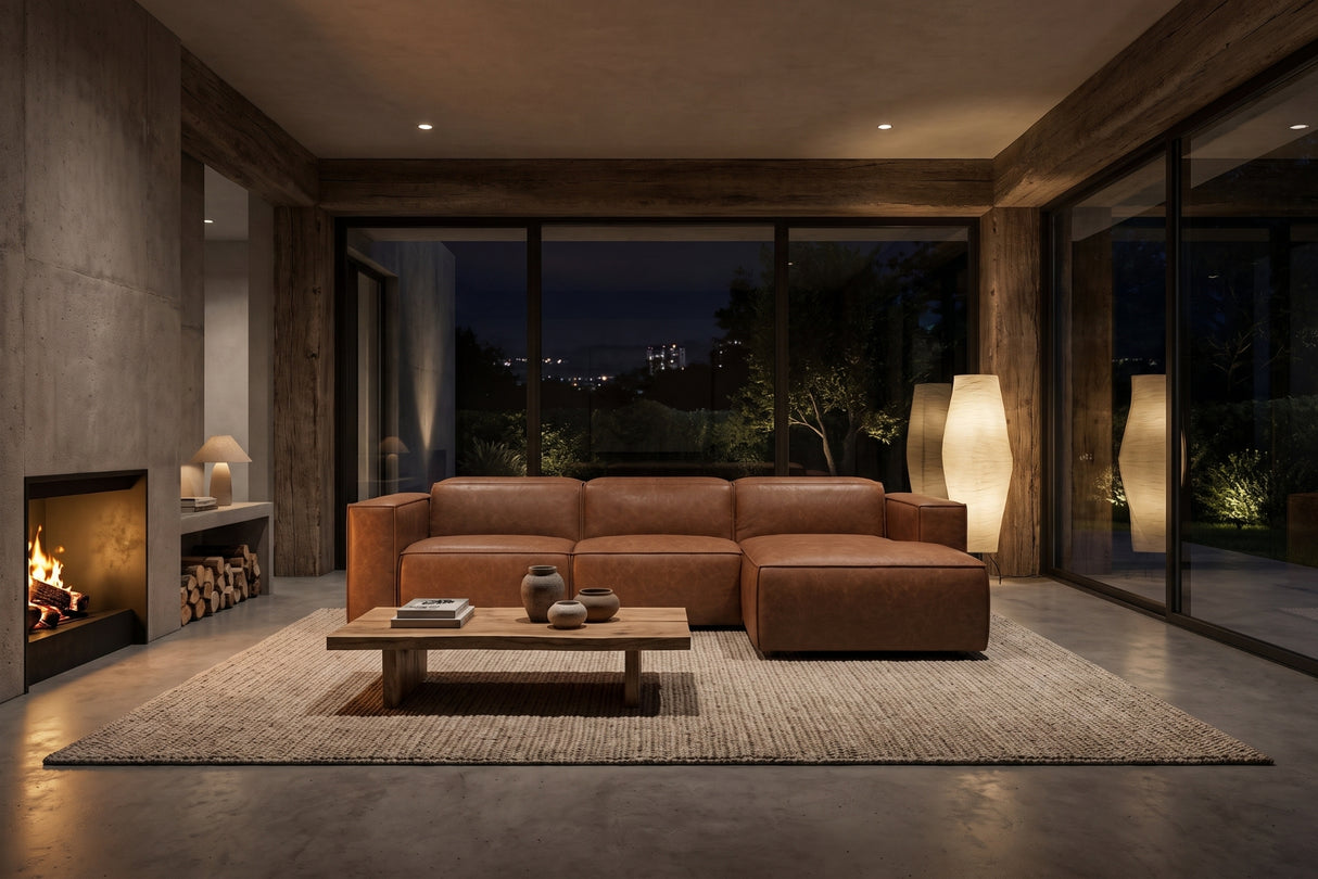 Emery Distressed Italian Aniline Leather Recliner Sectional Sofa
