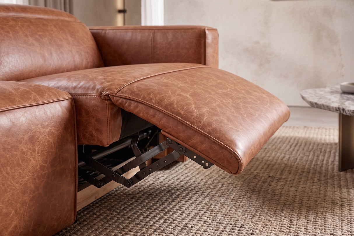 Emery Distressed Italian Aniline Leather Recliner Sectional Sofa