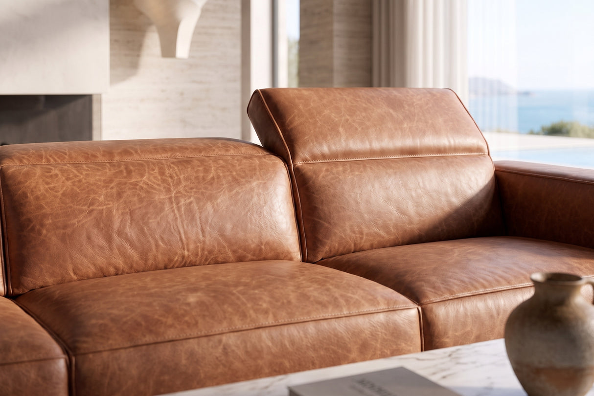 Emery Distressed Italian Aniline Leather Recliner Sectional Sofa