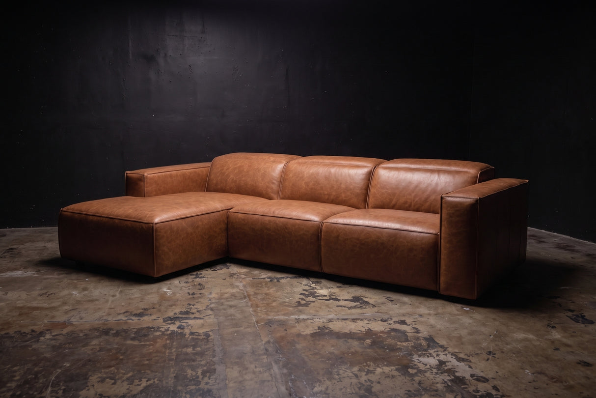 Emery Distressed Italian Aniline Leather Recliner Sectional Sofa