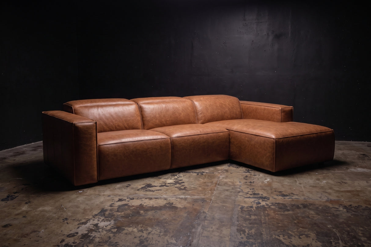 Emery Distressed Italian Aniline Leather Recliner Sectional Sofa