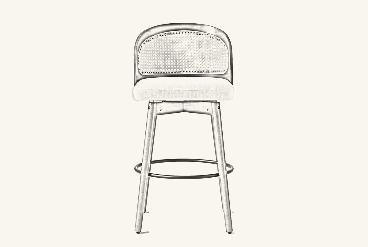 Pencil drawing of the Locorotondo counter stool, front view