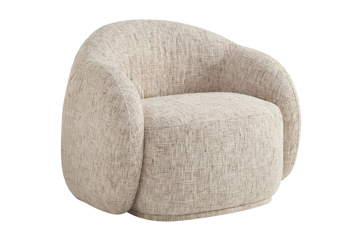 Lowell bucket accent chair in multi-tone beige textured fabric, three-quarter view