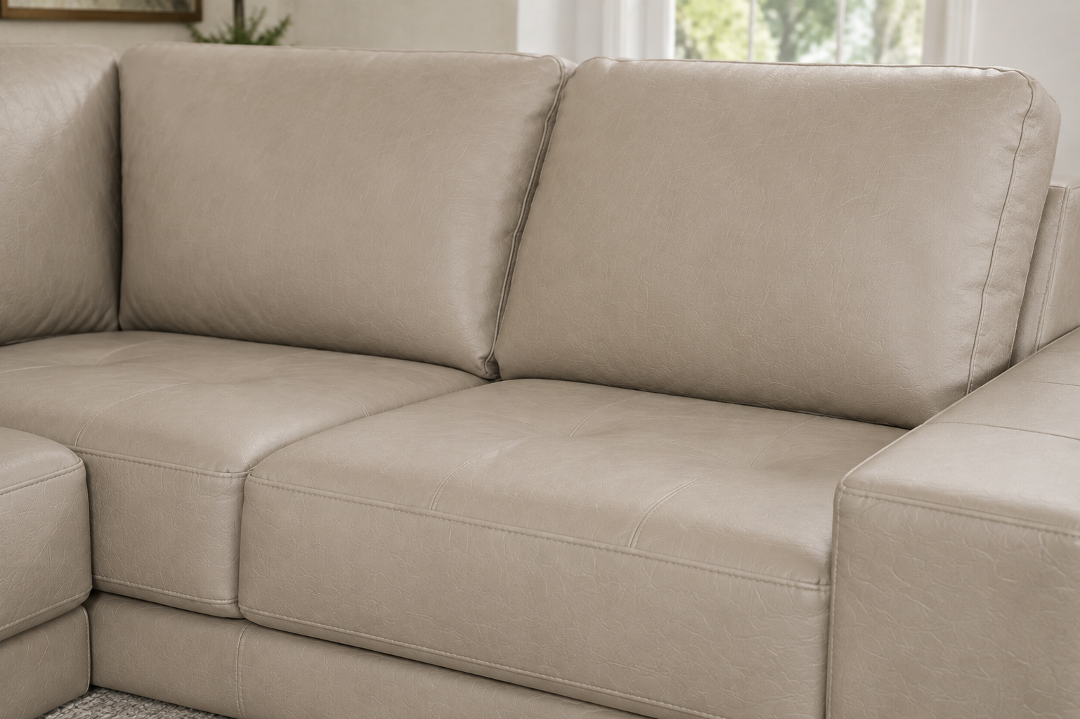 Lucien bisque leather sectional right configuration, low-profile contemporary design