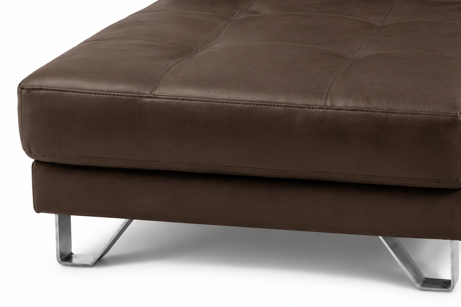 Lucien chocolate leather sectional left bumper, full-length chaise for stretching out