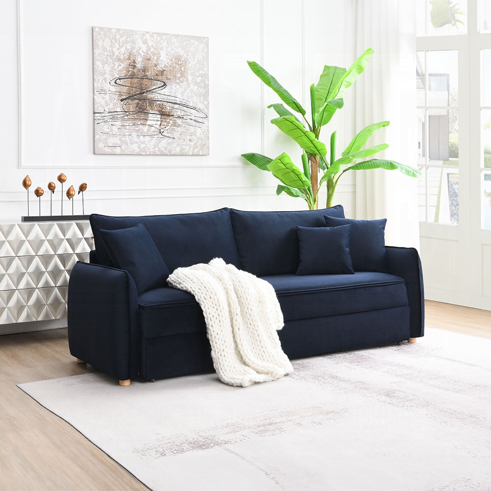 Bica Velvet Condo Size Sleeper Sofa w/Storage - Navy Blue