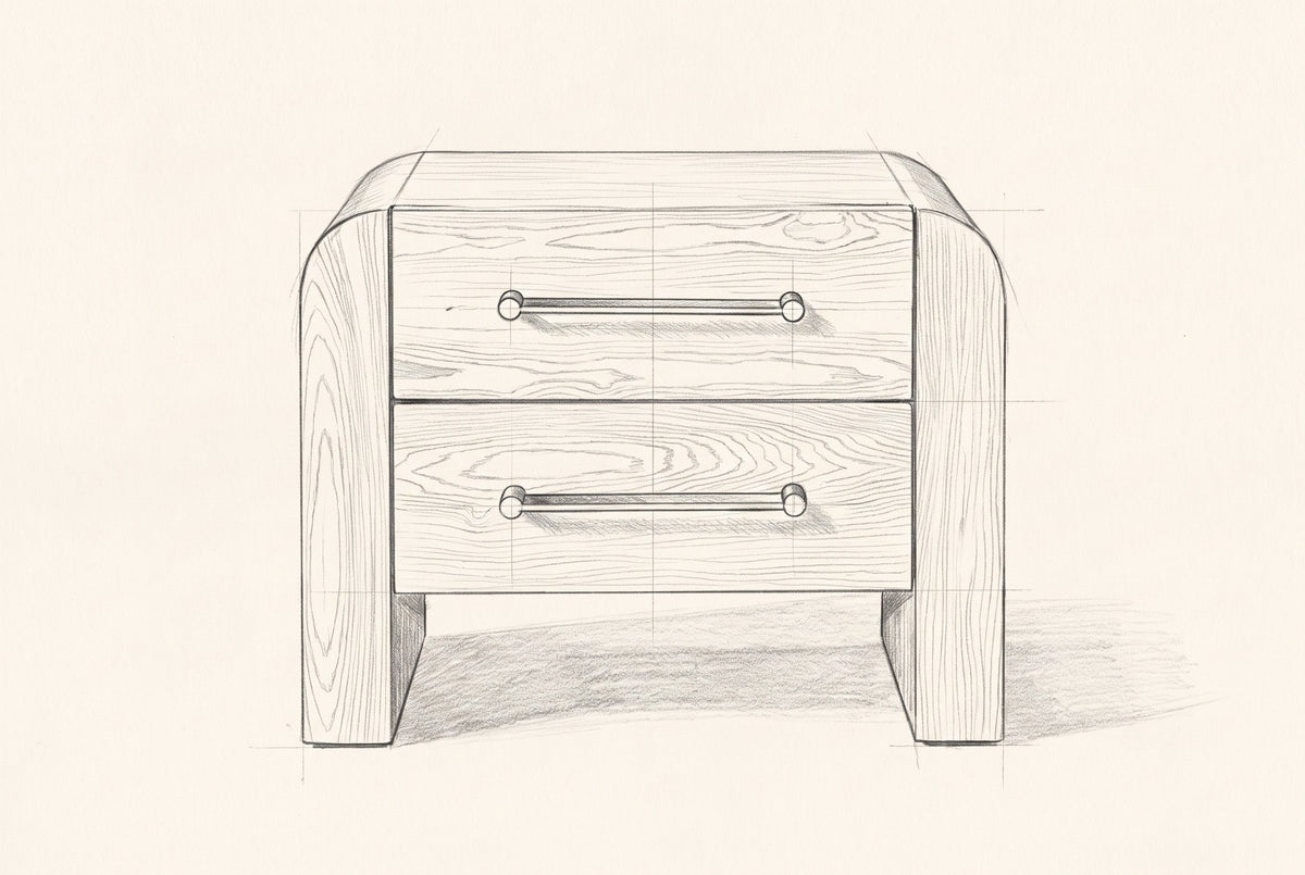 Pencil drawing of the Macerata nightstand, front view