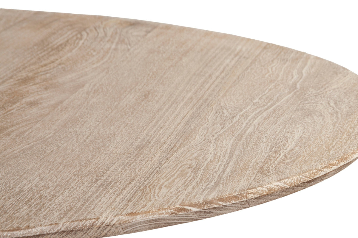 Close-up of the round Marano top in Natural White Wash: the thin eased edge