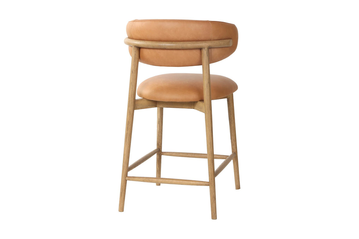 Marlow Hazelnut counter stool, rear three-quarter view showing the ash back rail