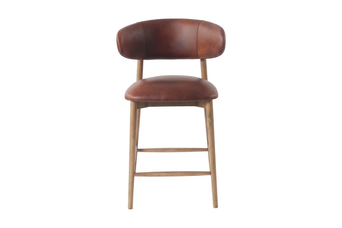Marlow Tobacco leather counter stool, front view