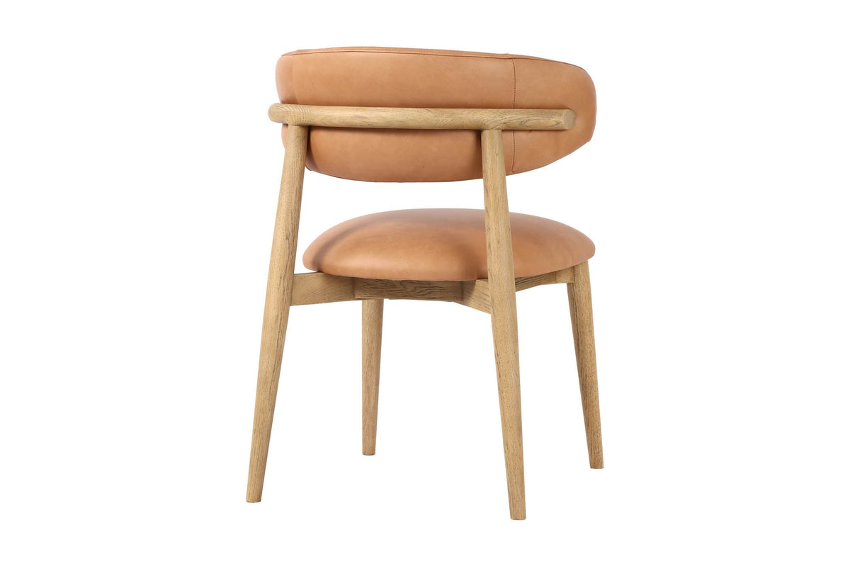 Marlow Hazelnut dining chair, rear three-quarter view showing the ash back rail