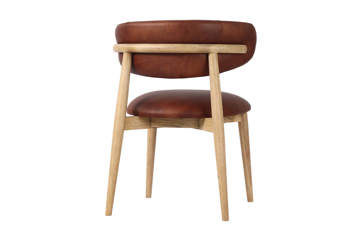 Marlow Tobacco dining chair, back view showing the solid ash rail behind the backrest