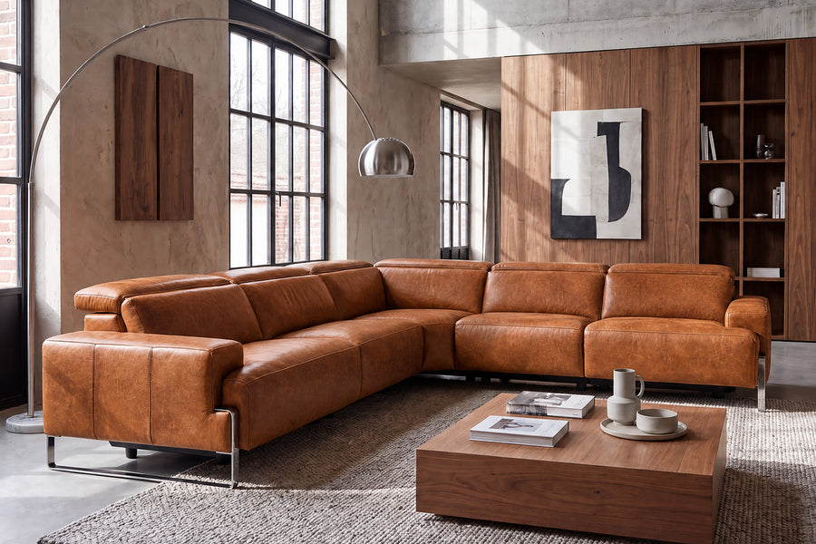 Melania Distressed Leather Reclining Corner Sectional Sofa