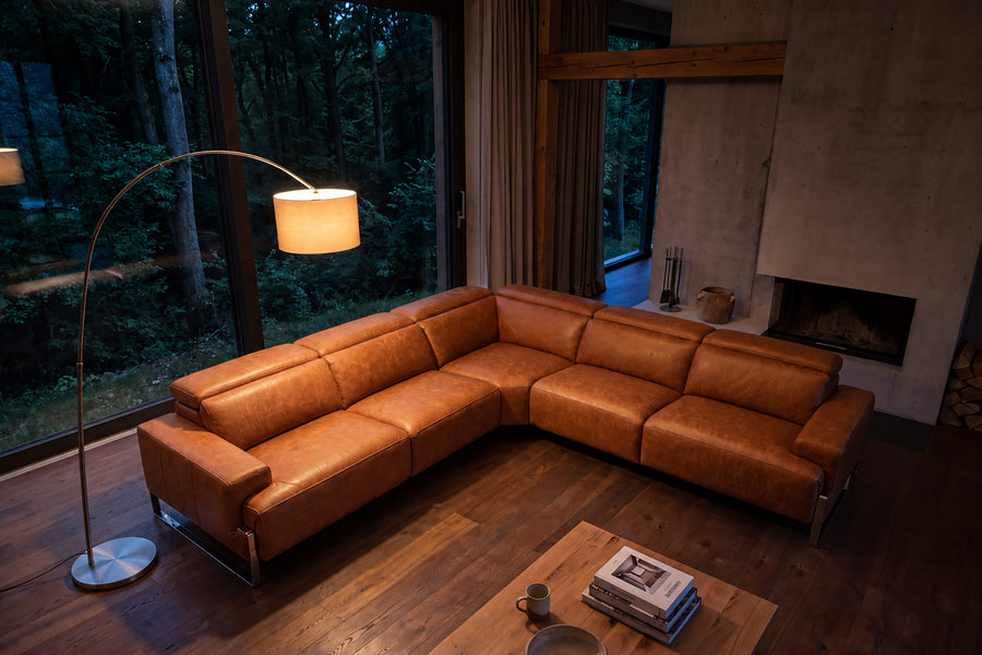 Melania Distressed Leather Reclining Corner Sectional Sofa