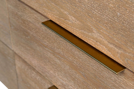 Merritt Oak Wood 6-Drawer Dresser - Brass Against Pale Oak