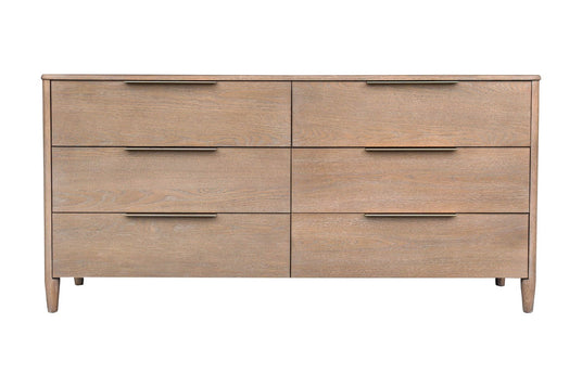 Merritt Oak Wood 6-Drawer Dresser - Raised on Tapered Legs