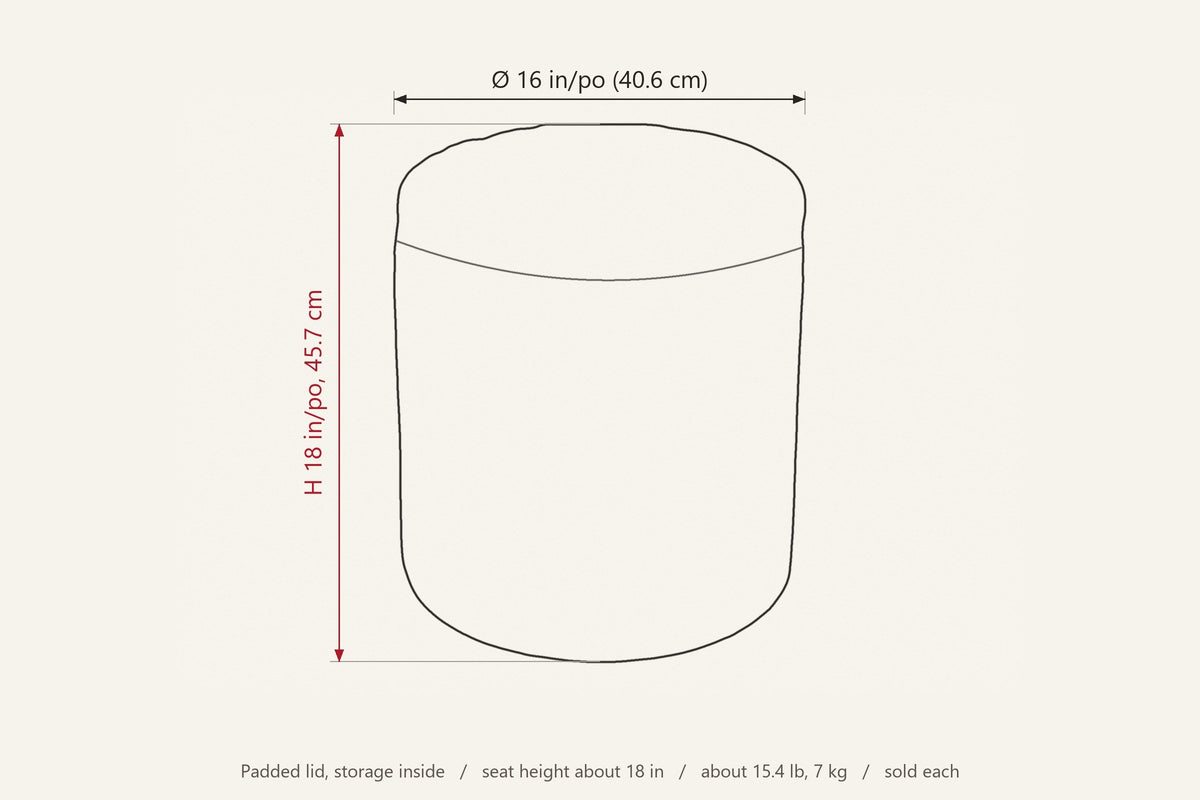 Morgex pouf dimensions: 16 in across, 18 in high