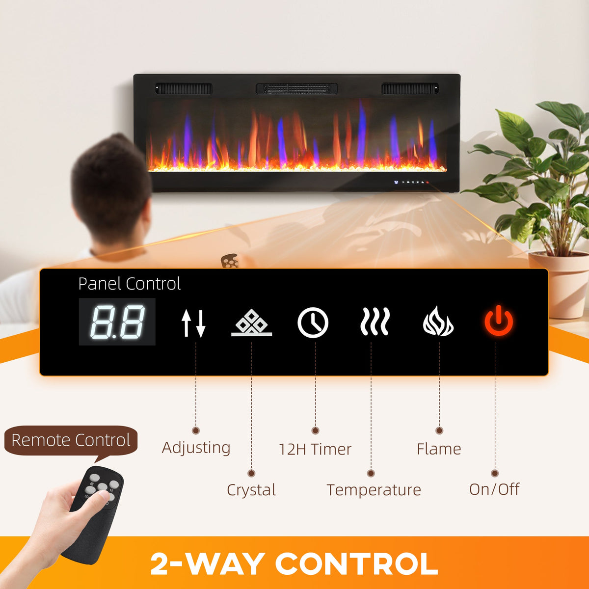 Marley 50" Thin Freestanding/Wall Mounted Electric Fireplace Heater with Eco Mode - Black