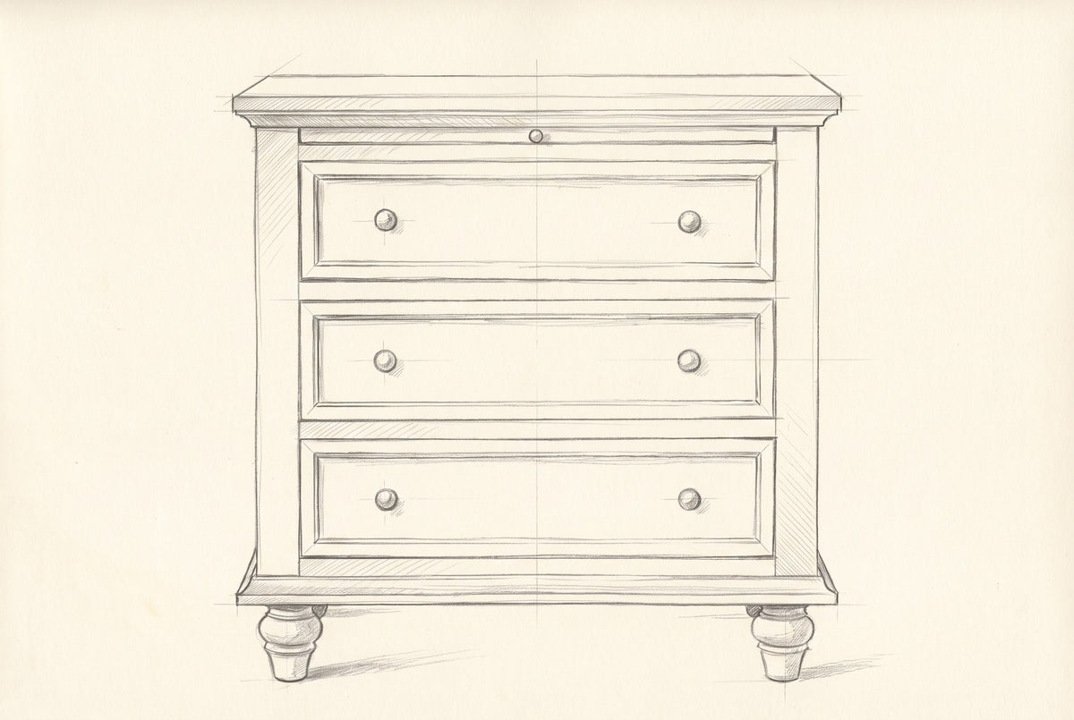 Pencil drawing of the Nervi nightstand traced from the front view