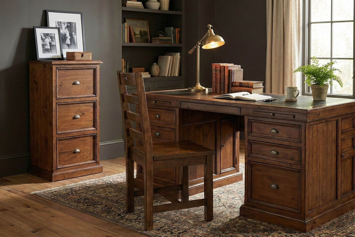 Novella dining chair used as a desk chair in a traditional home office