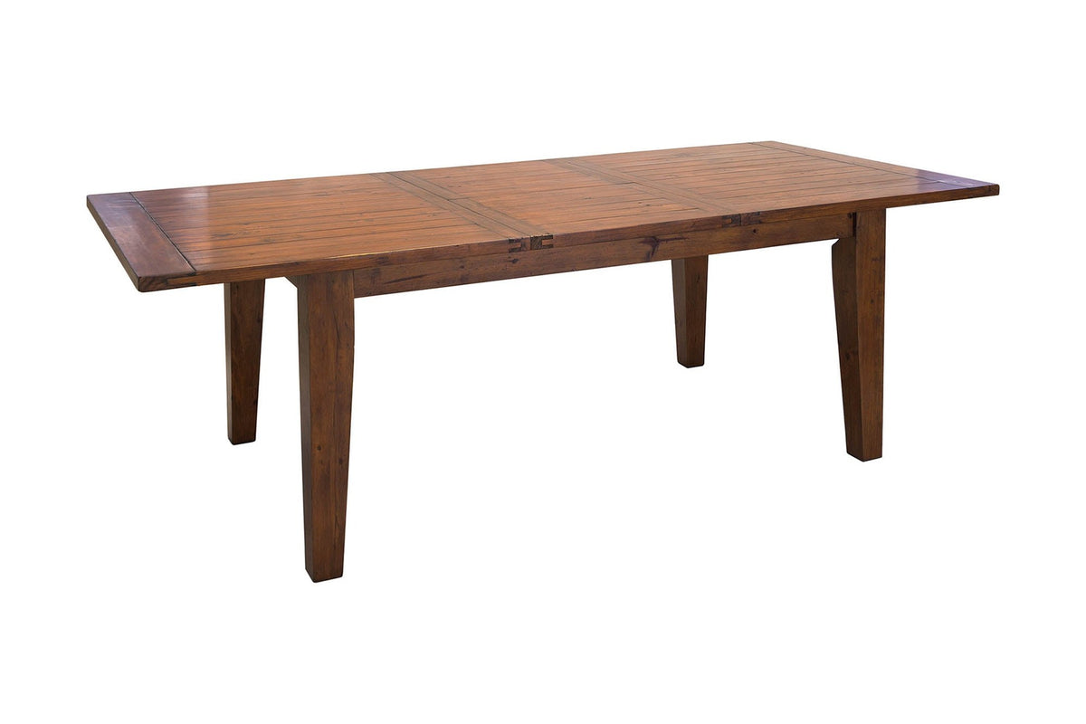 Novella dining table extended to 96 in with the butterfly leaf in place, three-quarter view