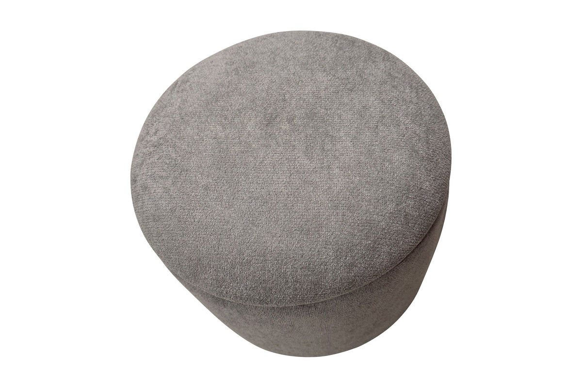 Nyla warm charcoal ottoman seen from above, showing the padded lid