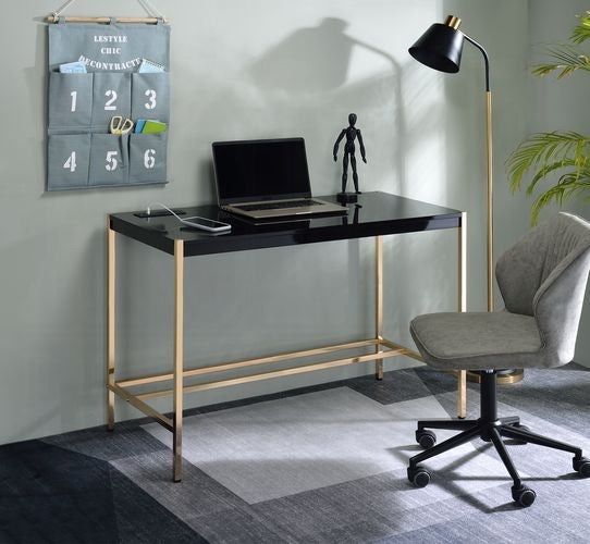 Lunar Elegant Multi-Purpose Desk w/USB Port - Black/Gold