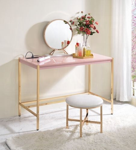 Lunar Elegant Multi-Purpose Desk w/USB Port - Pink/Gold